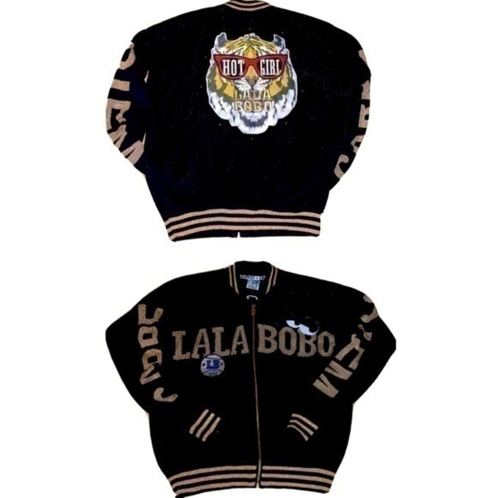 Lala Bobo tiger sweater bomber black, gold under lalabobo zip L gently preloved